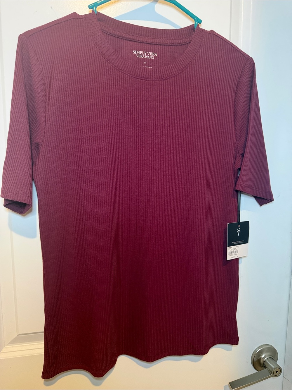 Simply Vera Vera Wang Short Sleeve Ribbed Tee - Burgundy
